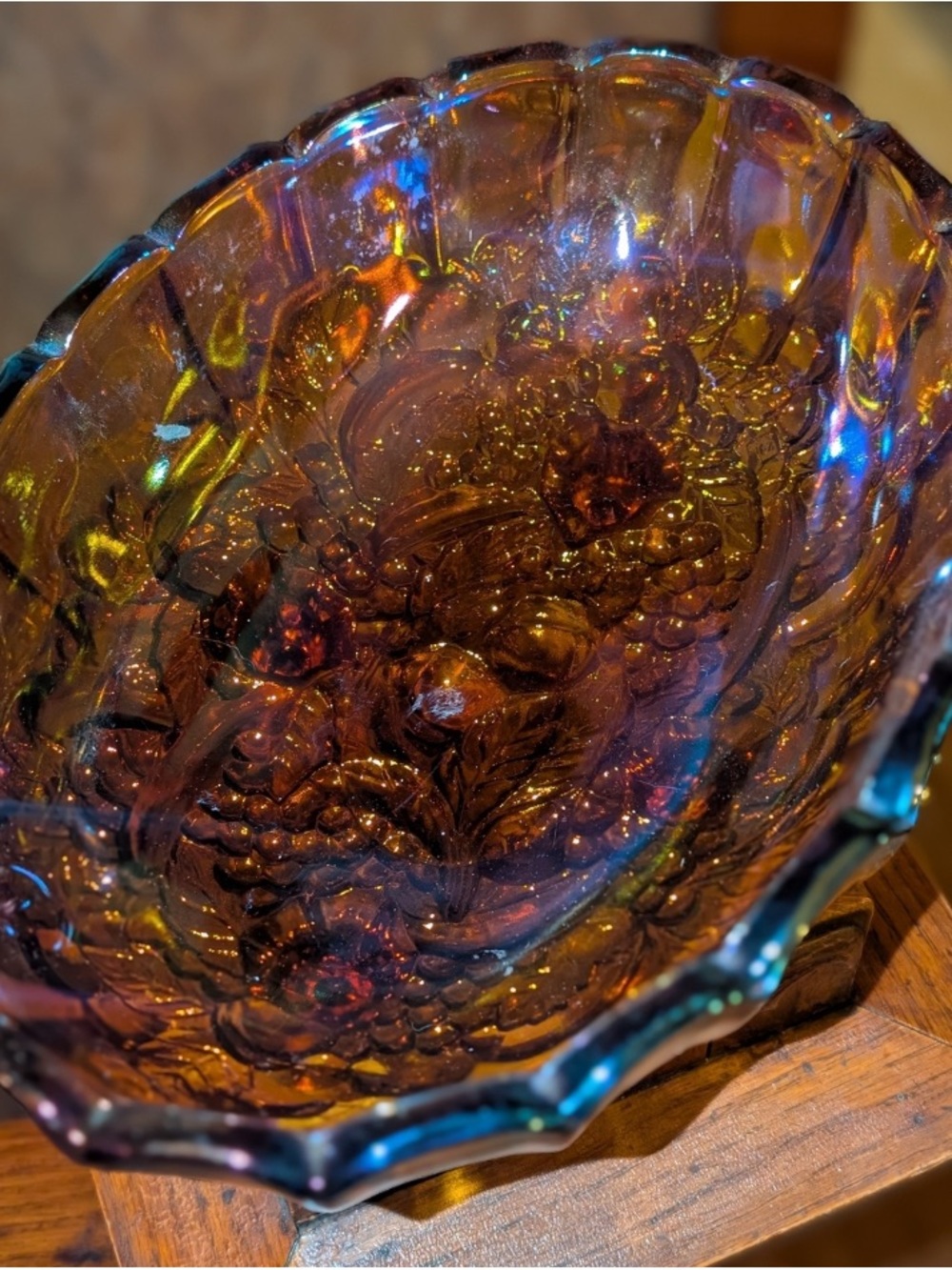 Iridescent Amber Glass Decorative Bowl - Home Art